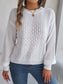Cable-Knit Round Neck Long Sleeve Sweater nicholesgifts