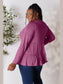 Double Take Half Button Long Sleeve Ruffle Hem Blouse nicholesgifts
