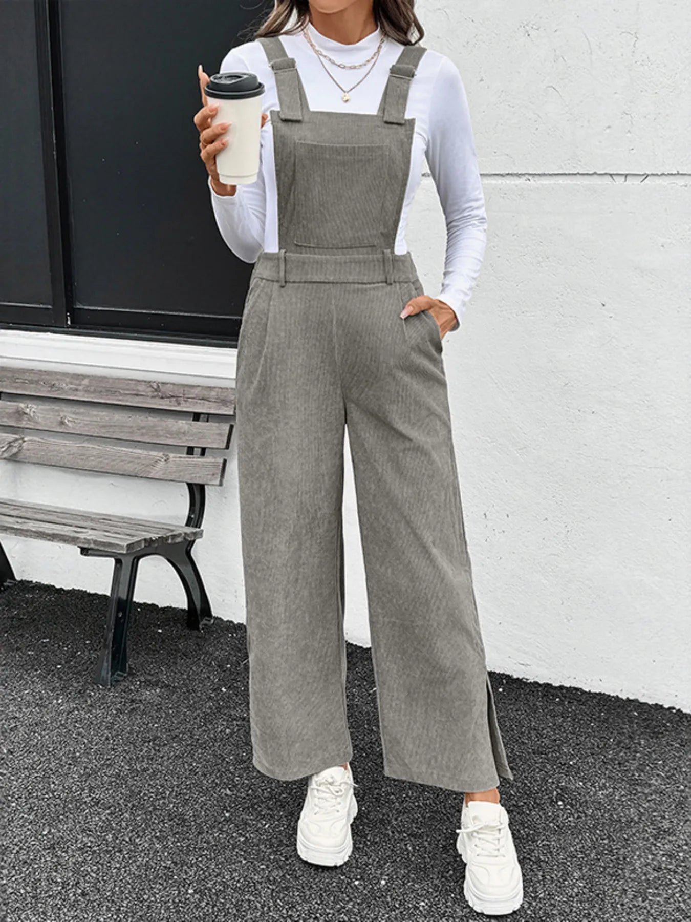 Slit Wide Leg Overalls with Pockets nicholesgifts