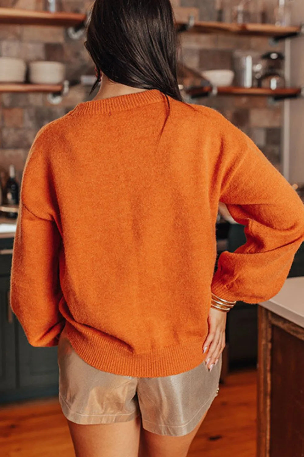 THANKSGIVING Round Neck Dropped Shoulder Sweater Trendsi