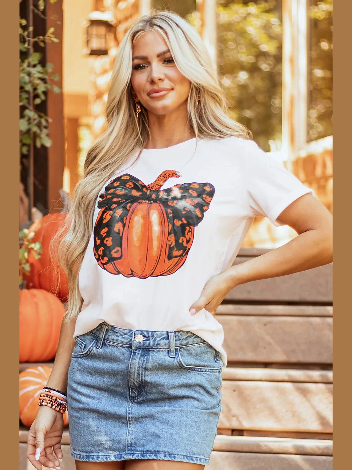 Pumpkin Round Neck Short Sleeve T-Shirt Trendsi