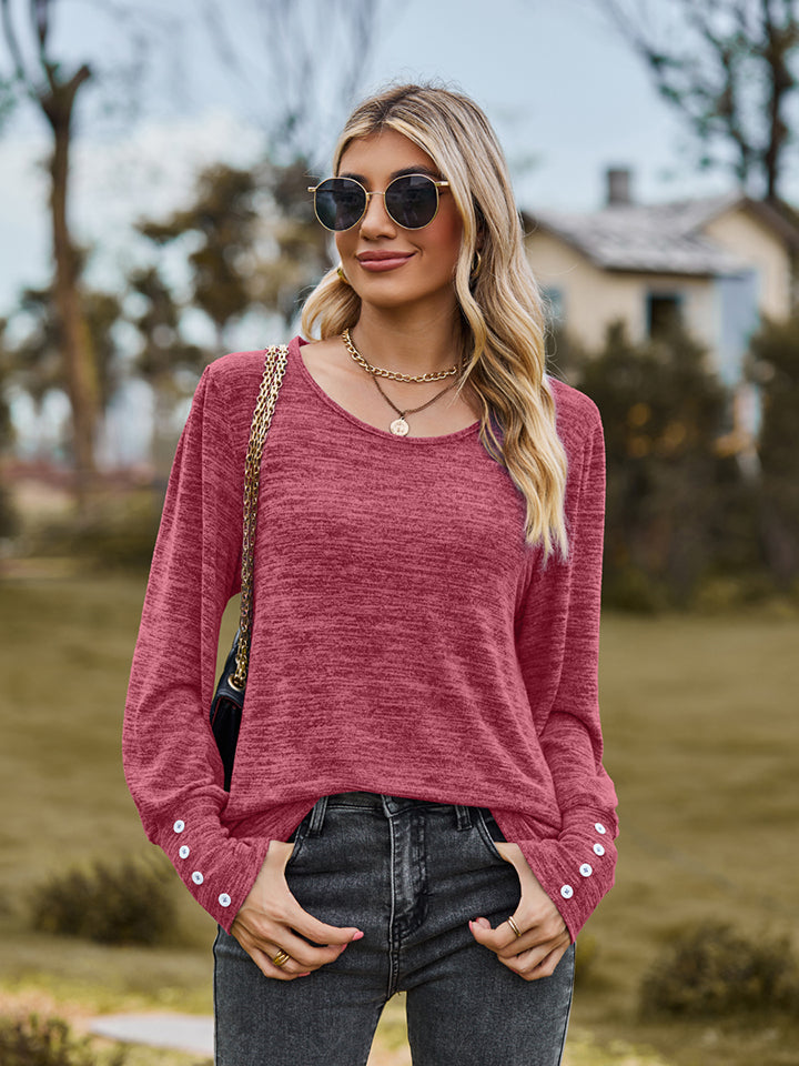 Round Neck Long Sleeve Buttoned T-Shirt NicholesGifts