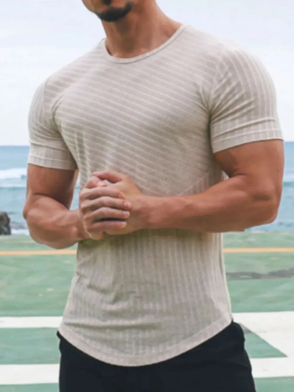 Men's Round Neck Short Sleeve Striped T-Shirt NicholesGifts