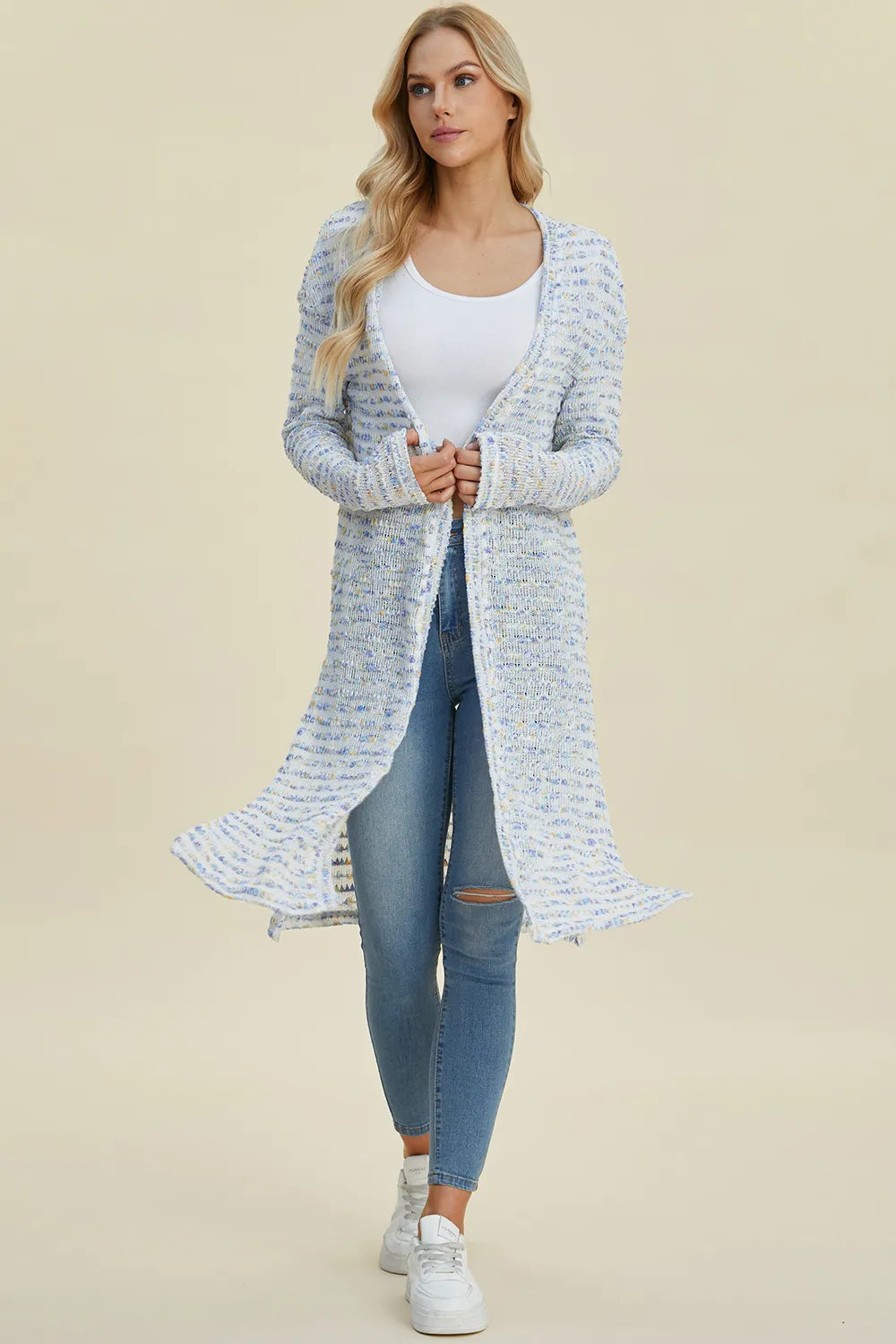 Double Take Full Size Open Front Longline Cardigan NicholesGifts