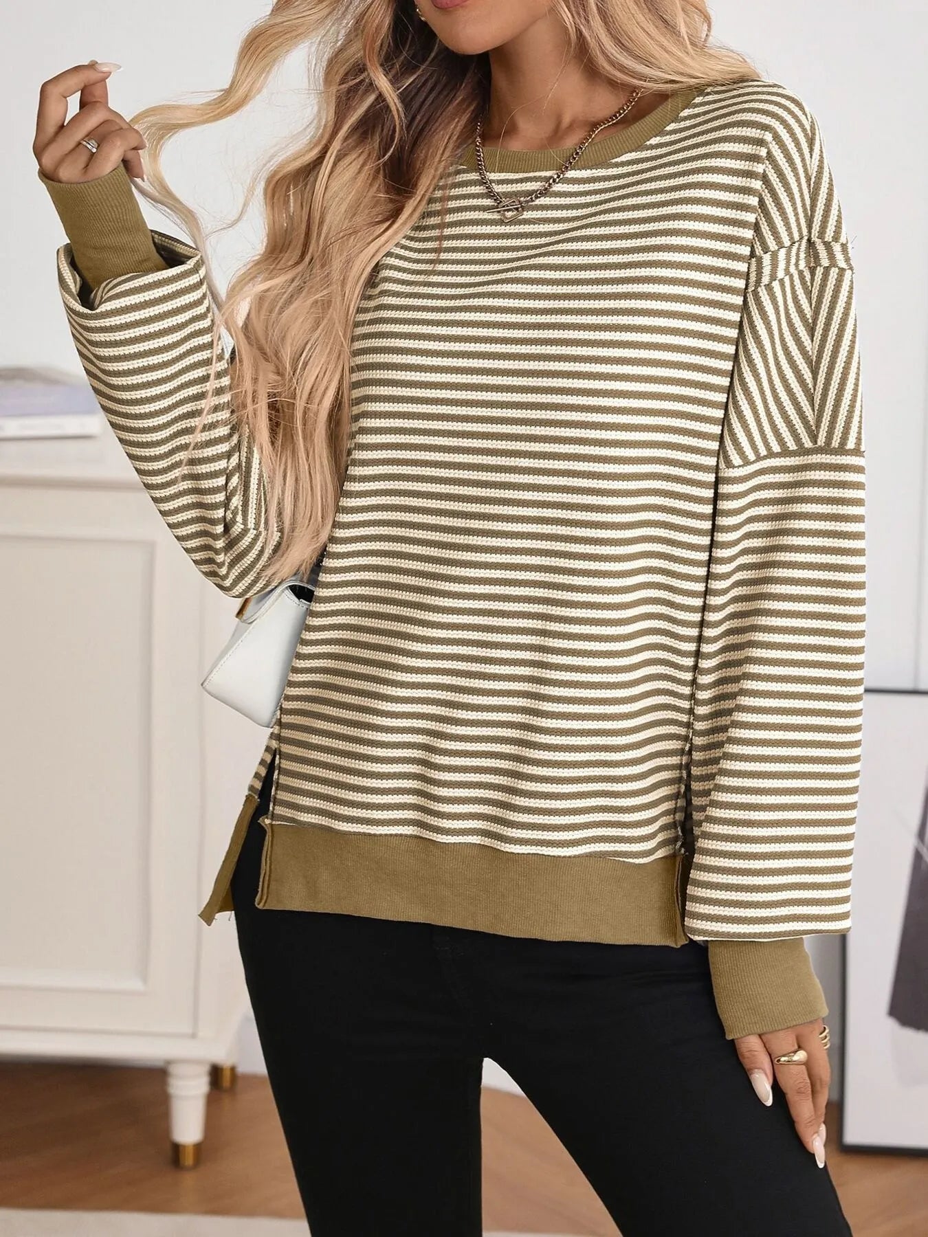 Exposed Seam Striped Contrast Sweatshirt