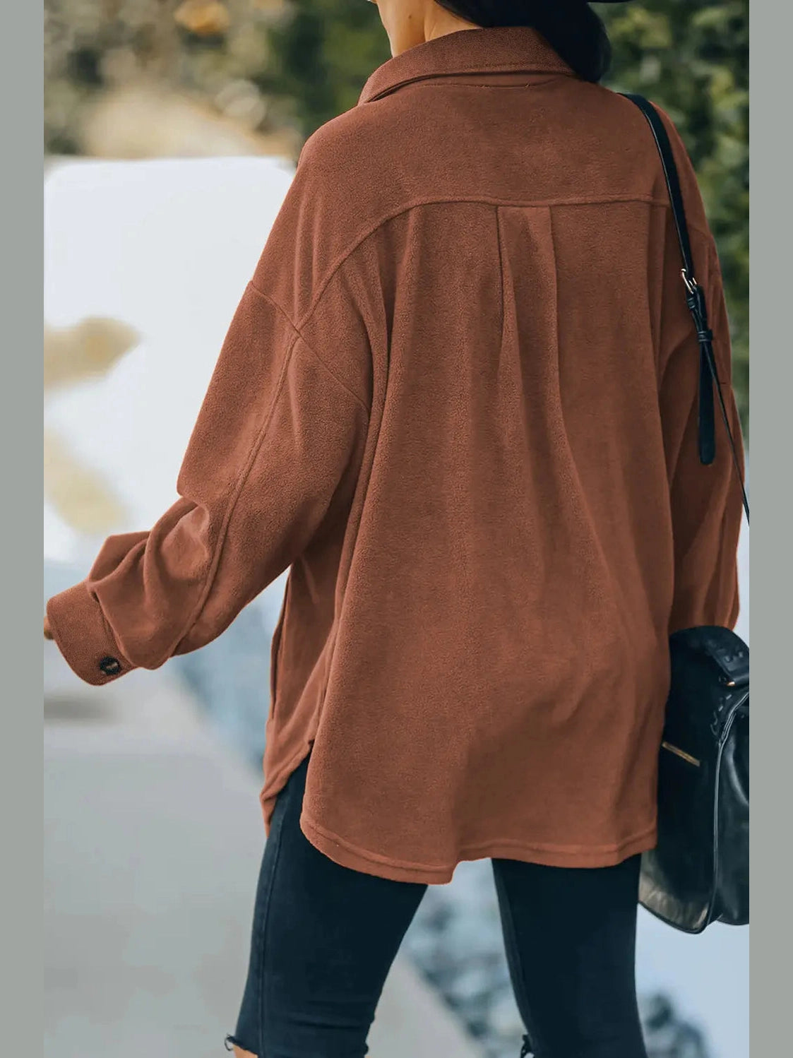 Button Up Collared Neck Long Sleeve Jacket nicholesgifts