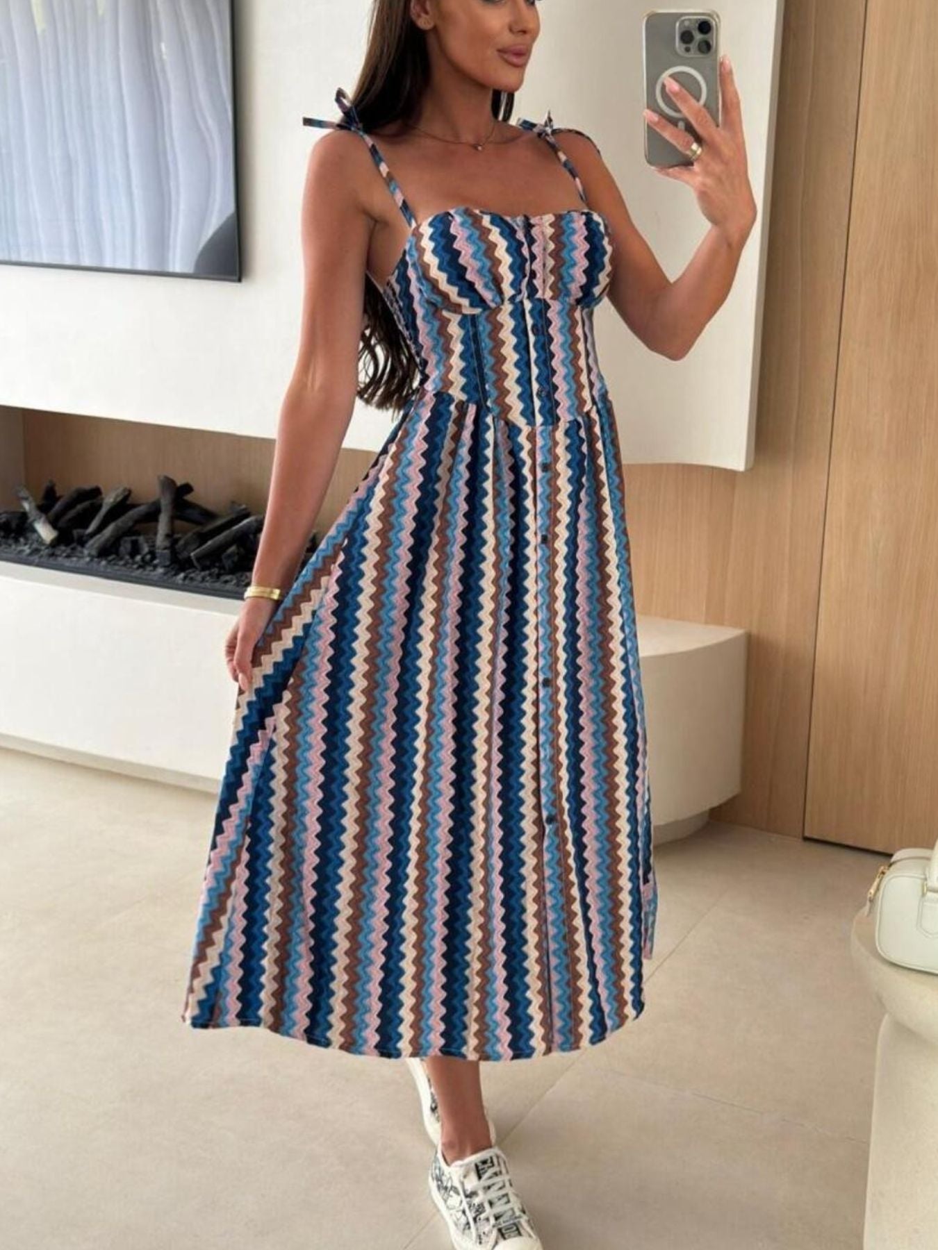 Striped Tie-Shoulder Midi Dress nicholesgifts