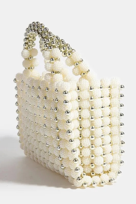 Fame Metallic and Pearl Cluster Beaded Handbag Trendsi