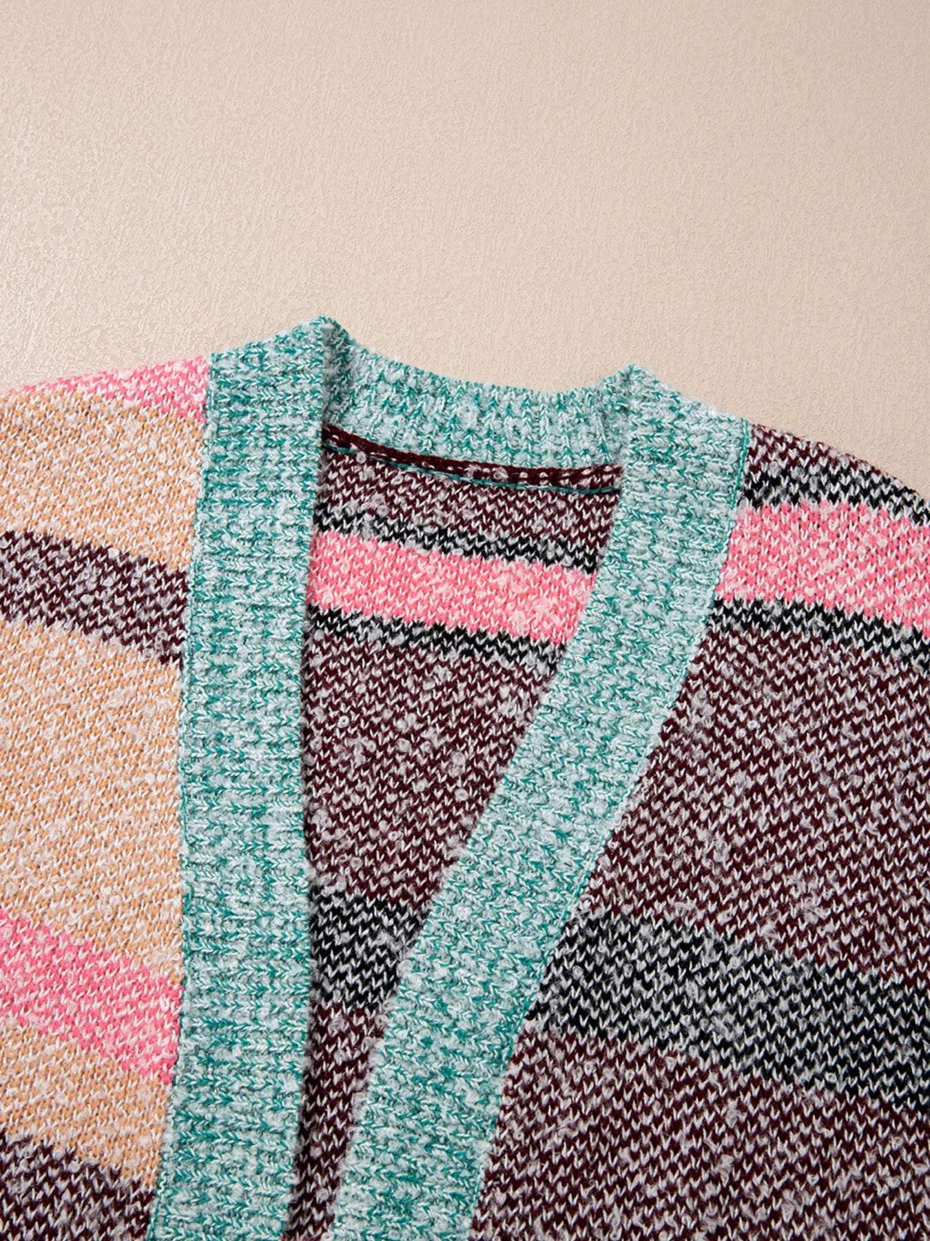 Color Block Striped Side Slit Open Front Cardigan