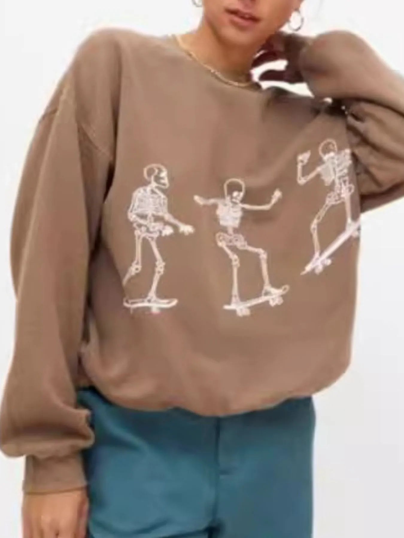 Skeleton Graphic Oversized Sweatshirt Trendsi