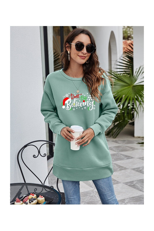 DON'T STOP BELIEVING Graphic Drop Shoulder Sweatshirt NicholesGifts