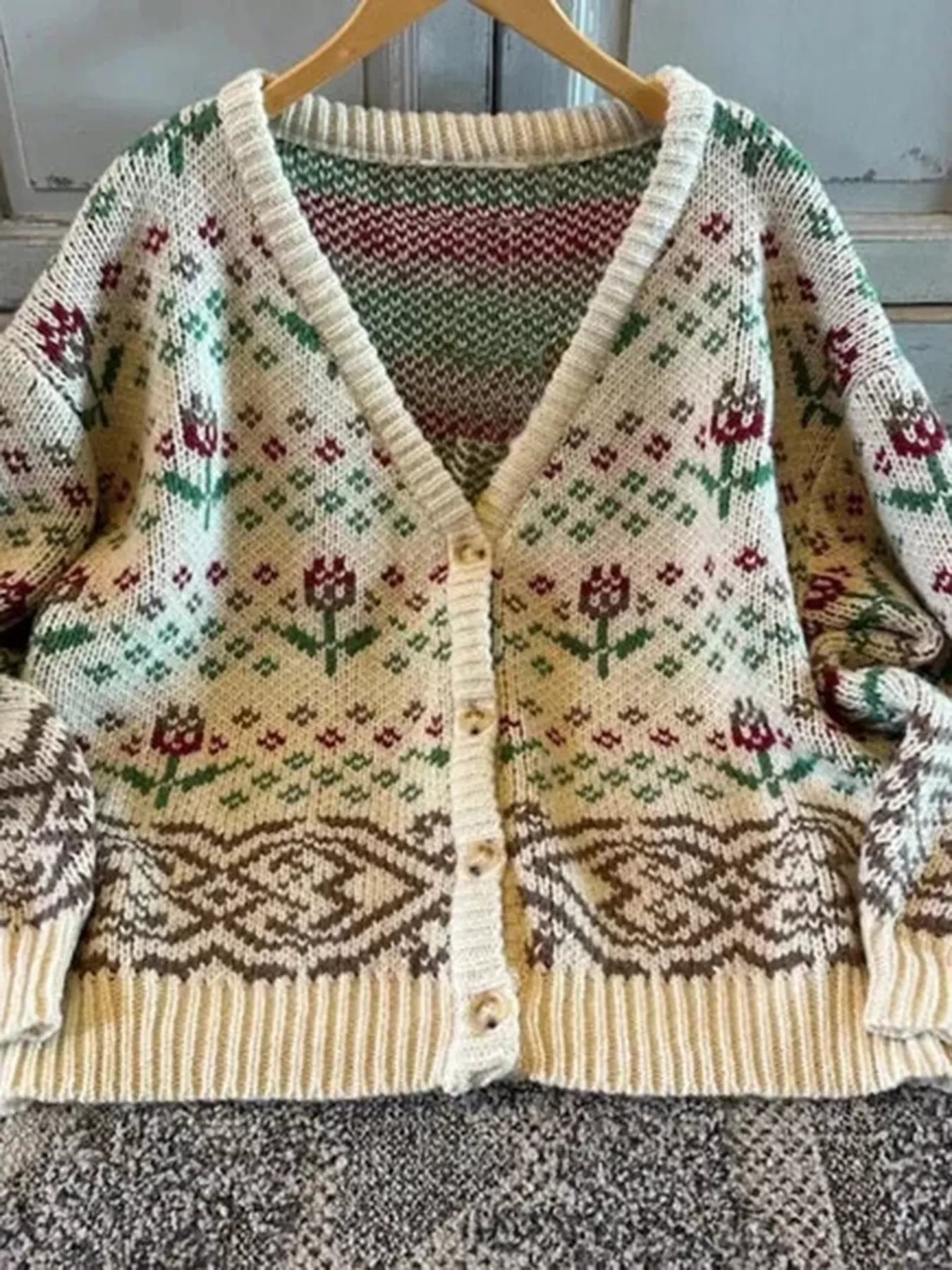 Floral Pattern Button-Up Cardigan