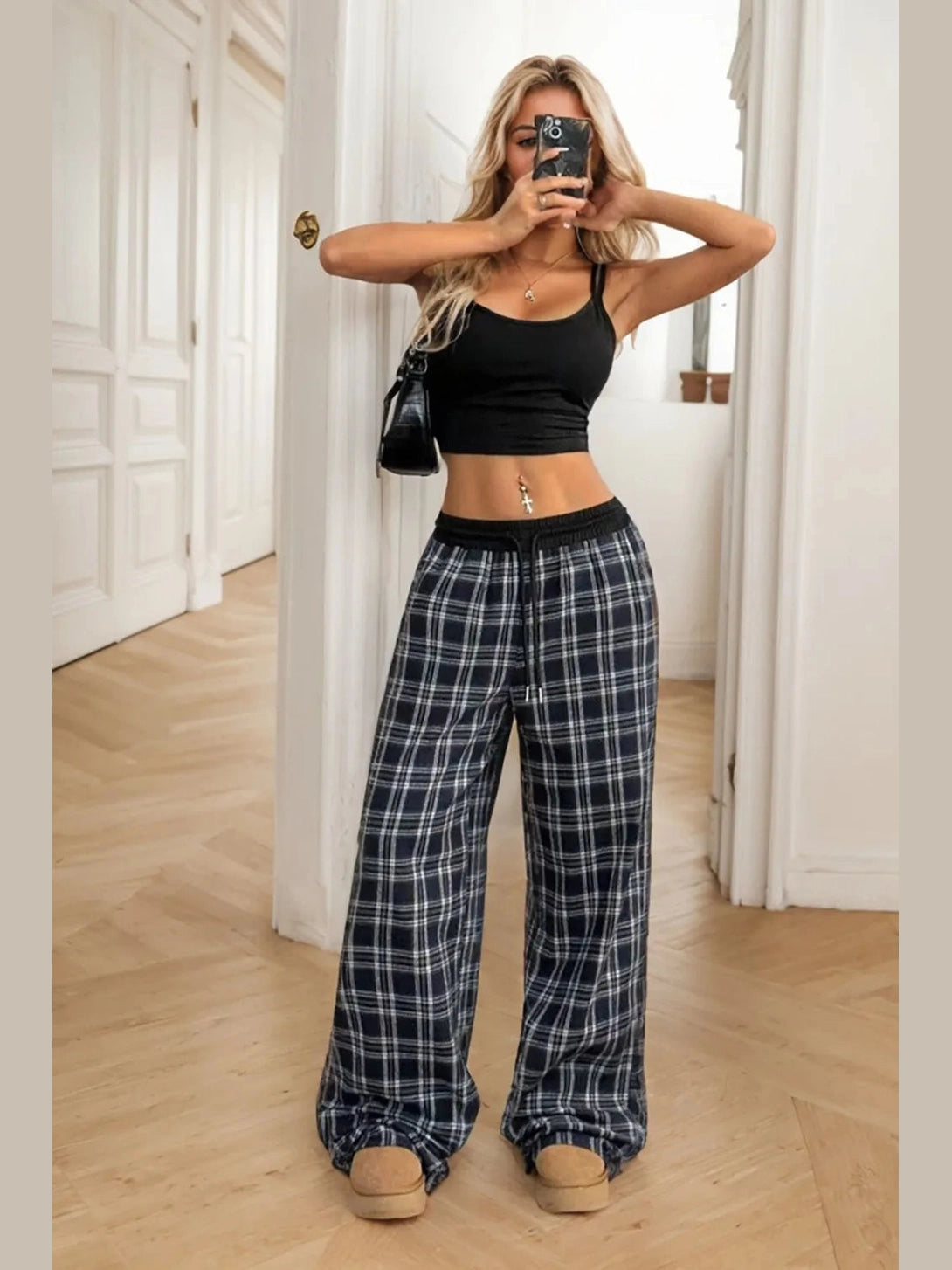 Plaid Wide Leg Pants Trendsi