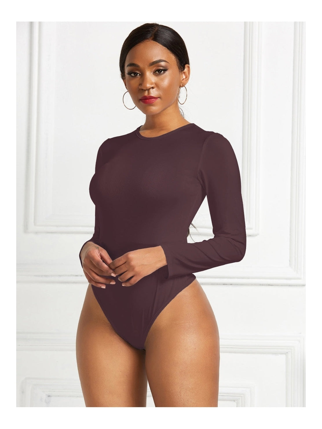 Women Round Neck Long Sleeve Bodysuit nicholesgifts