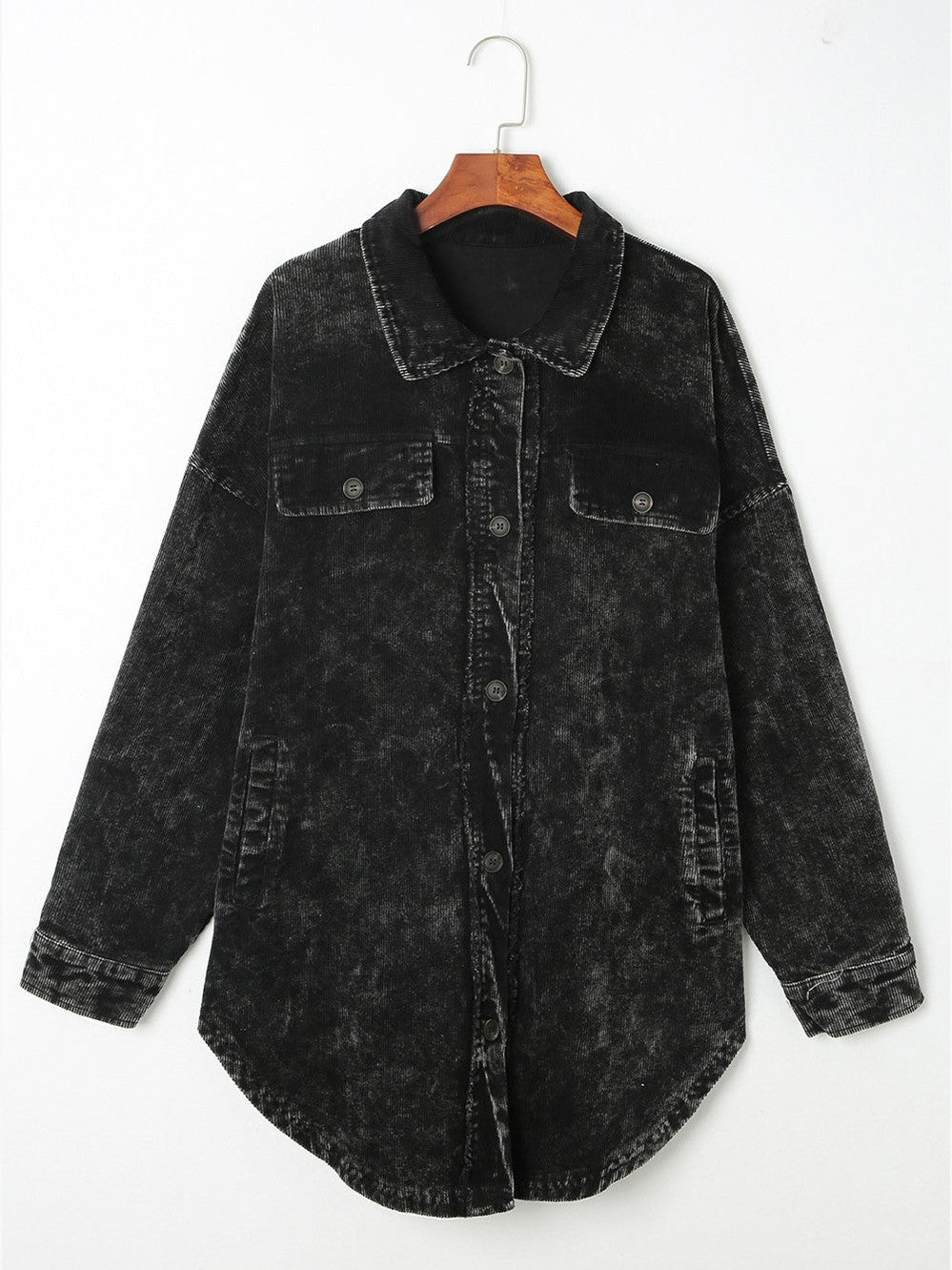 Washed Button Down Dropped Shoulder Jacket nicholesgifts