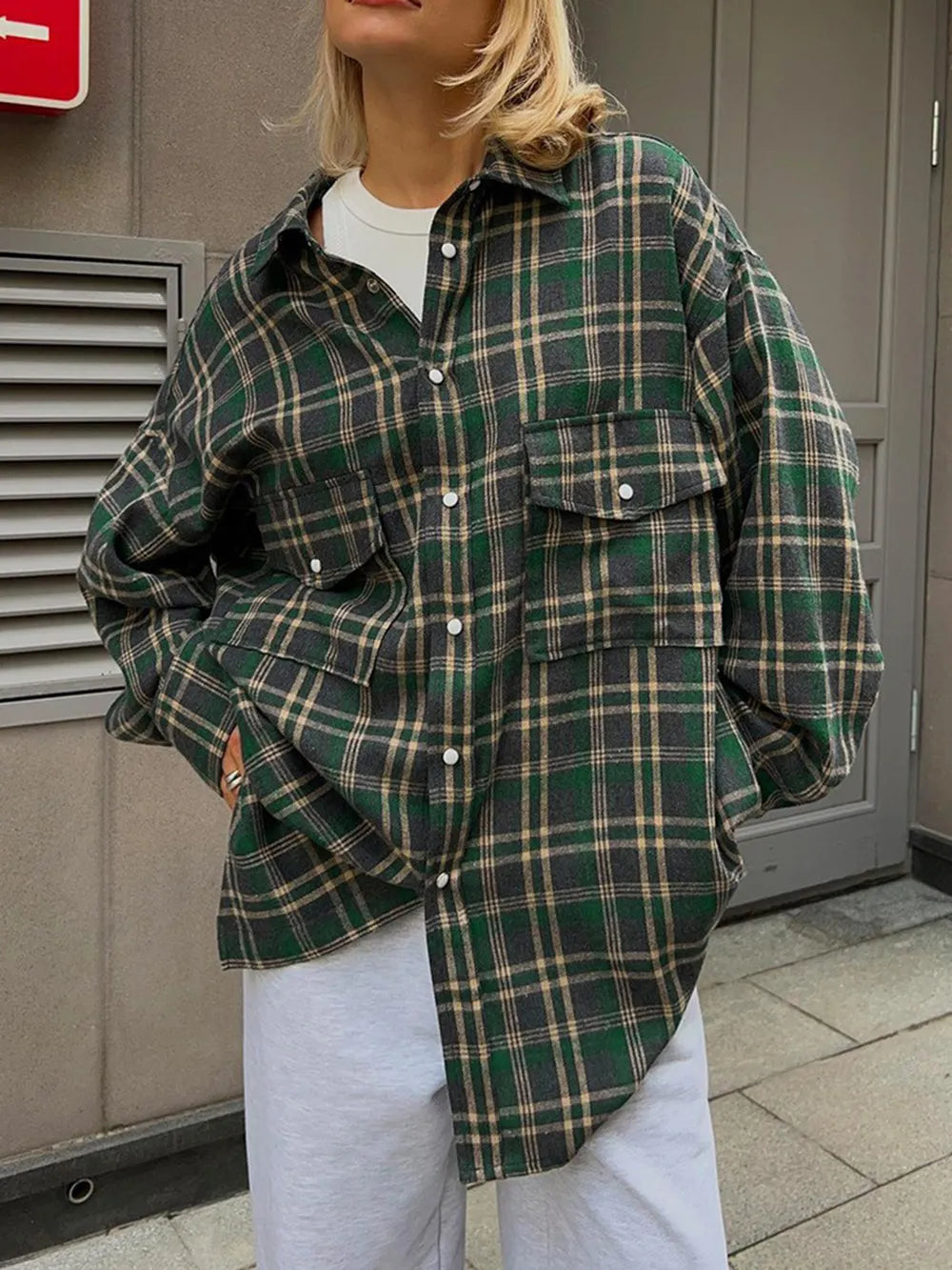 Pocketed Plaid Button Up Shacket nicholesgifts