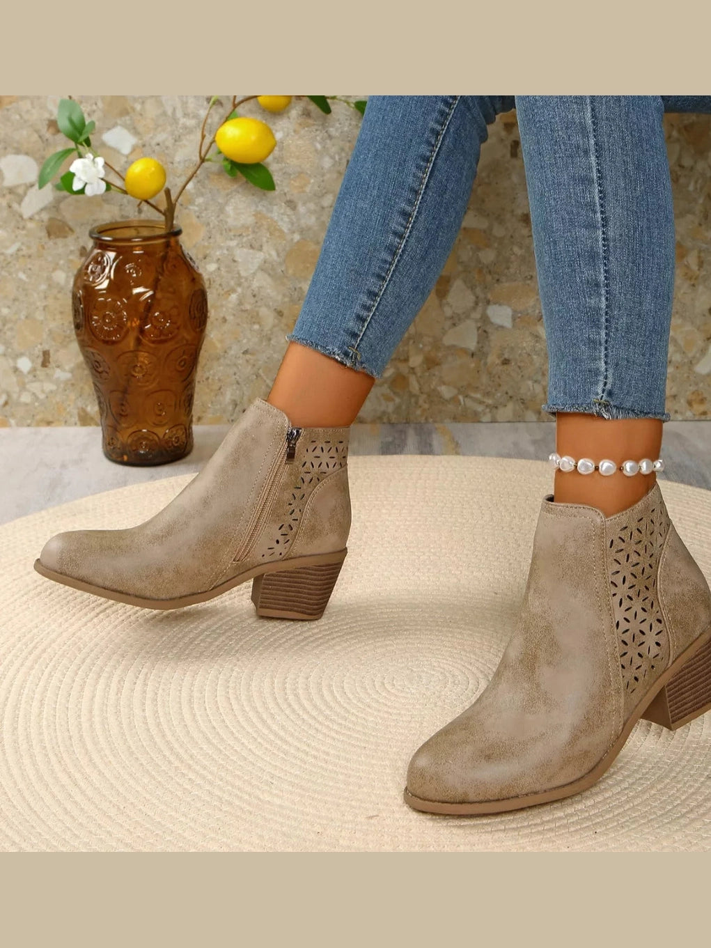 Point Toe Block Heels Boots nicholesgifts