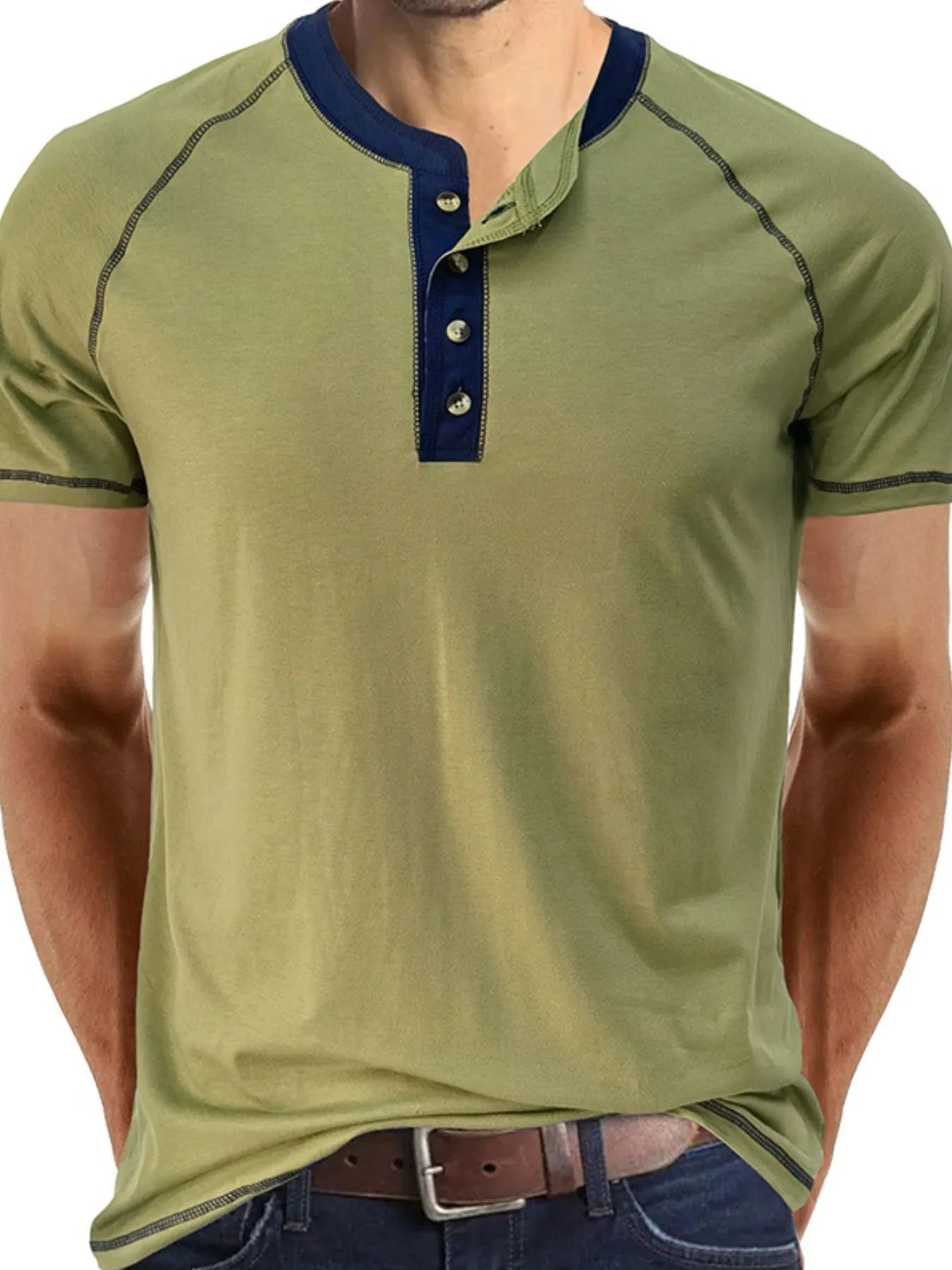 Men's Contrast Trim Henley Polo Shirt NicholesGifts