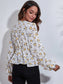Floral V-Neck Balloon Sleeve Peplum Blouse nicholesgifts