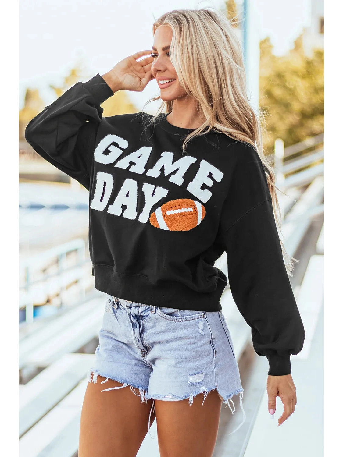 GAME DAY Round Neck Long Sleeve Sweatshirt nicholesgifts