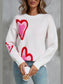 Women Angel Wings Heart Round Neck Long Sleeve Sweater nicholesgifts