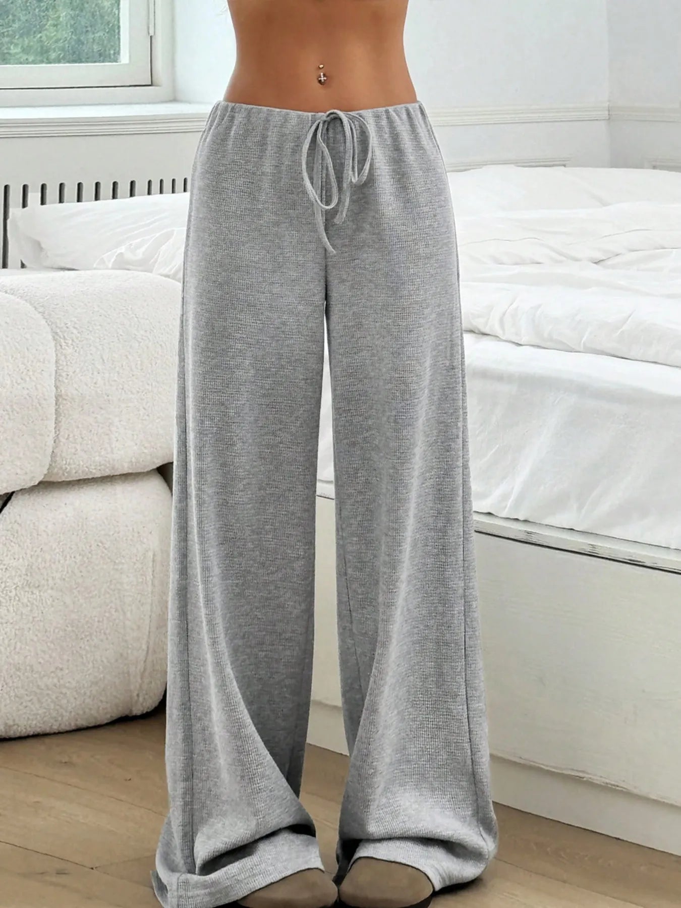 Women Striped Wide Leg Drawstring Pants nicholesgifts