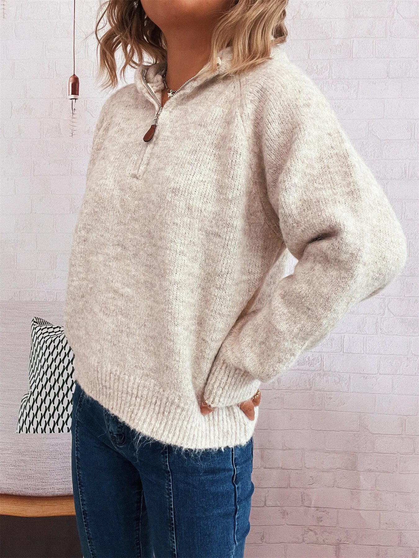 Quarter Zip Ribbed Hem Sweater