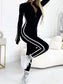 Full Size Stripe Zip-Front Long Sleeve Jumpsuit Plus Size nicholesgifts