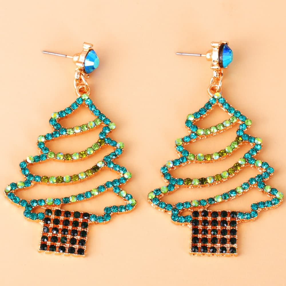 Rhinestone Alloy Christmas Tree Earrings NicholesGifts