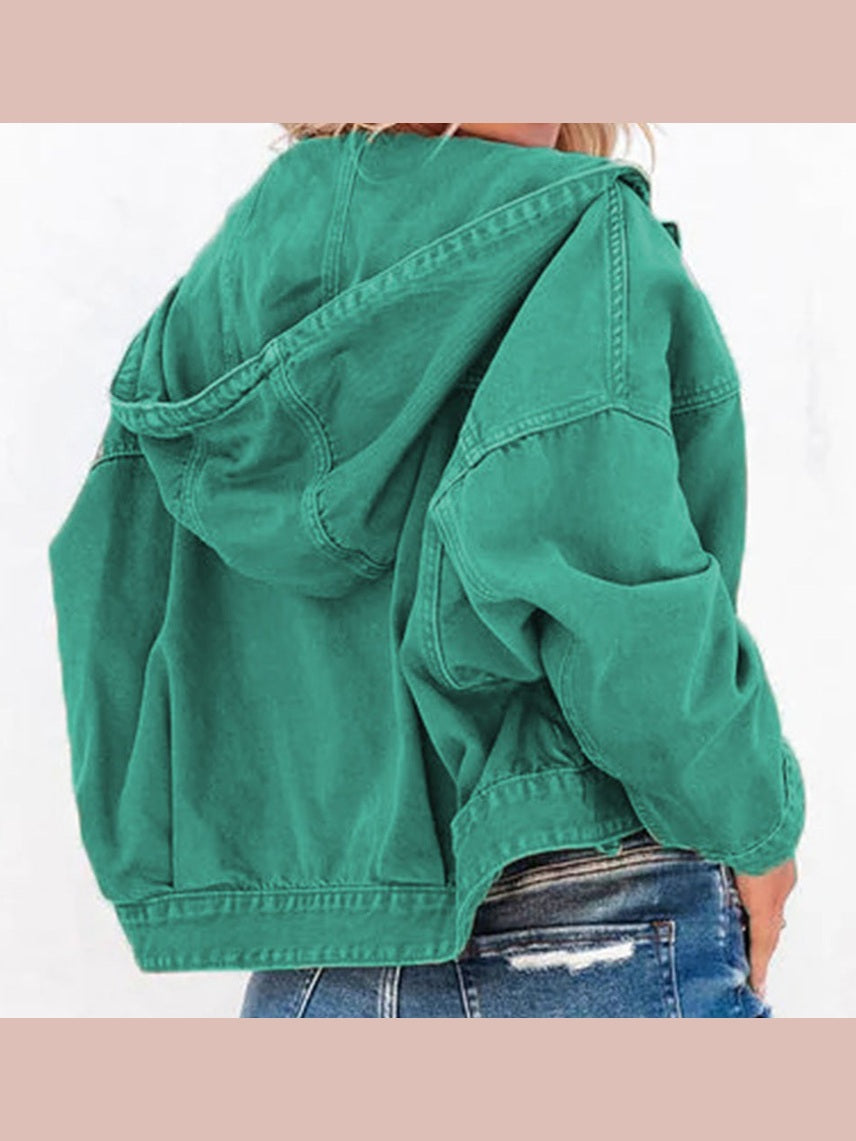 Hooded Dropped Shoulder Denim Jacket nicholesgifts