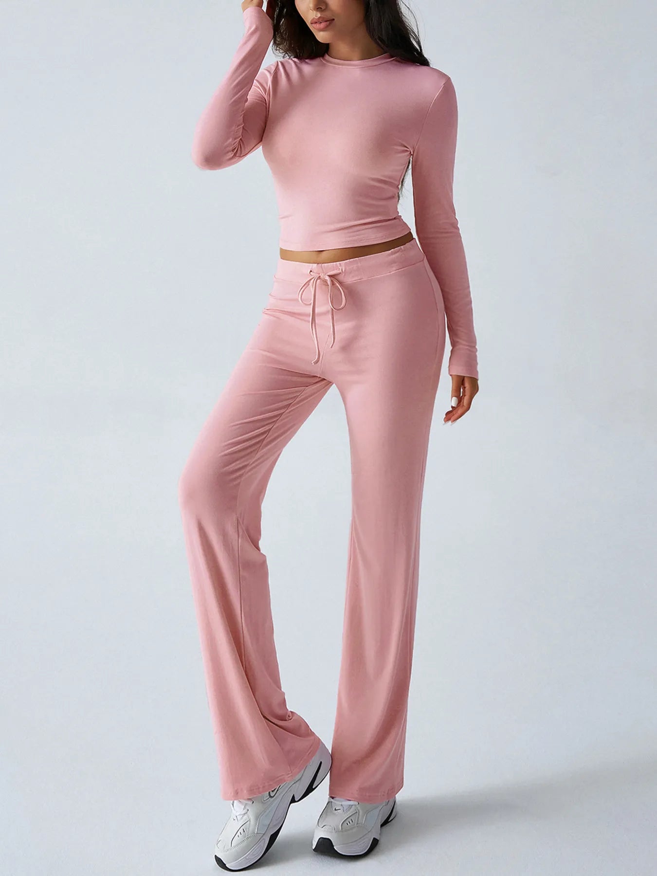 Round Neck Long Sleeve Top and Pants Set nicholesgifts