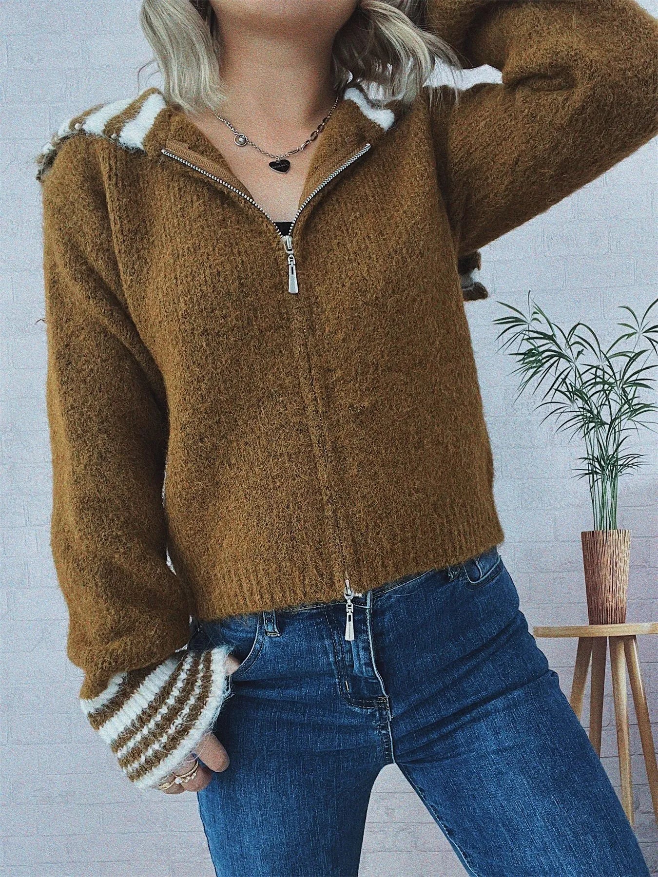 Striped Zip-Up Cardigan NicholesGifts