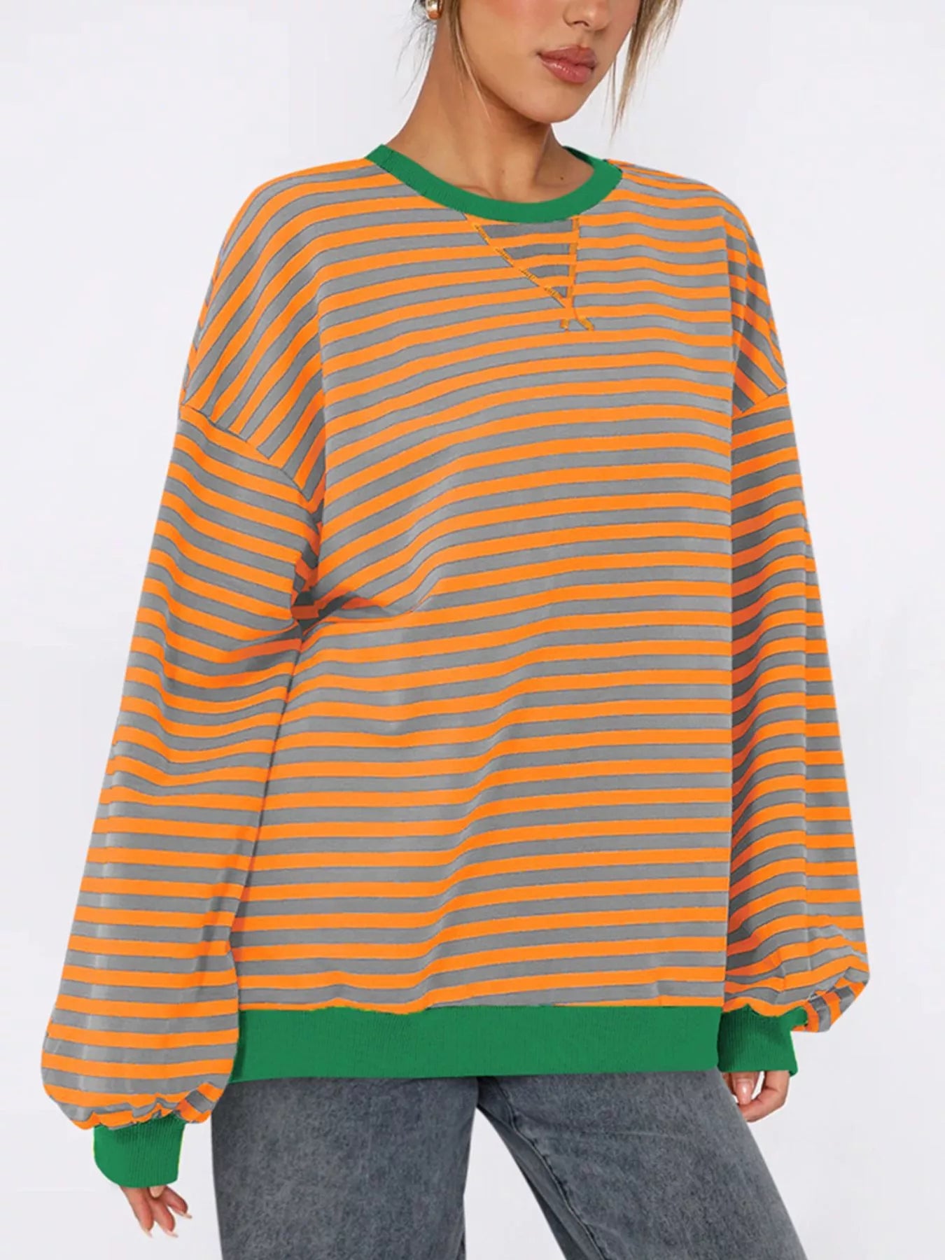 Striped Round Neck Long Sleeve Sweatshirt nicholesgifts