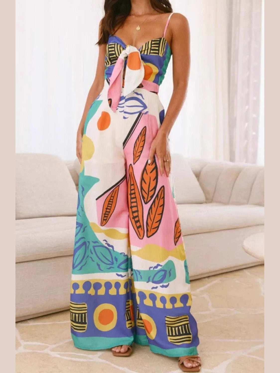 Printed Wide Leg Cami Jumpsuit nicholesgifts