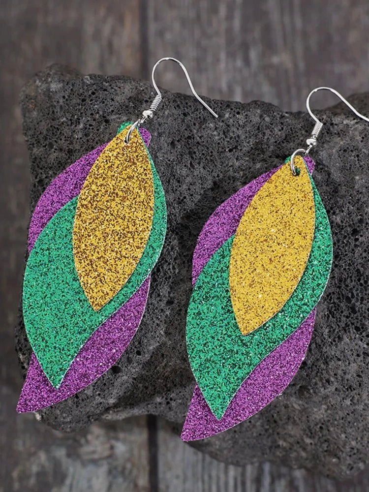 PU Leather Leaf Dangle Earrings nicholesgifts