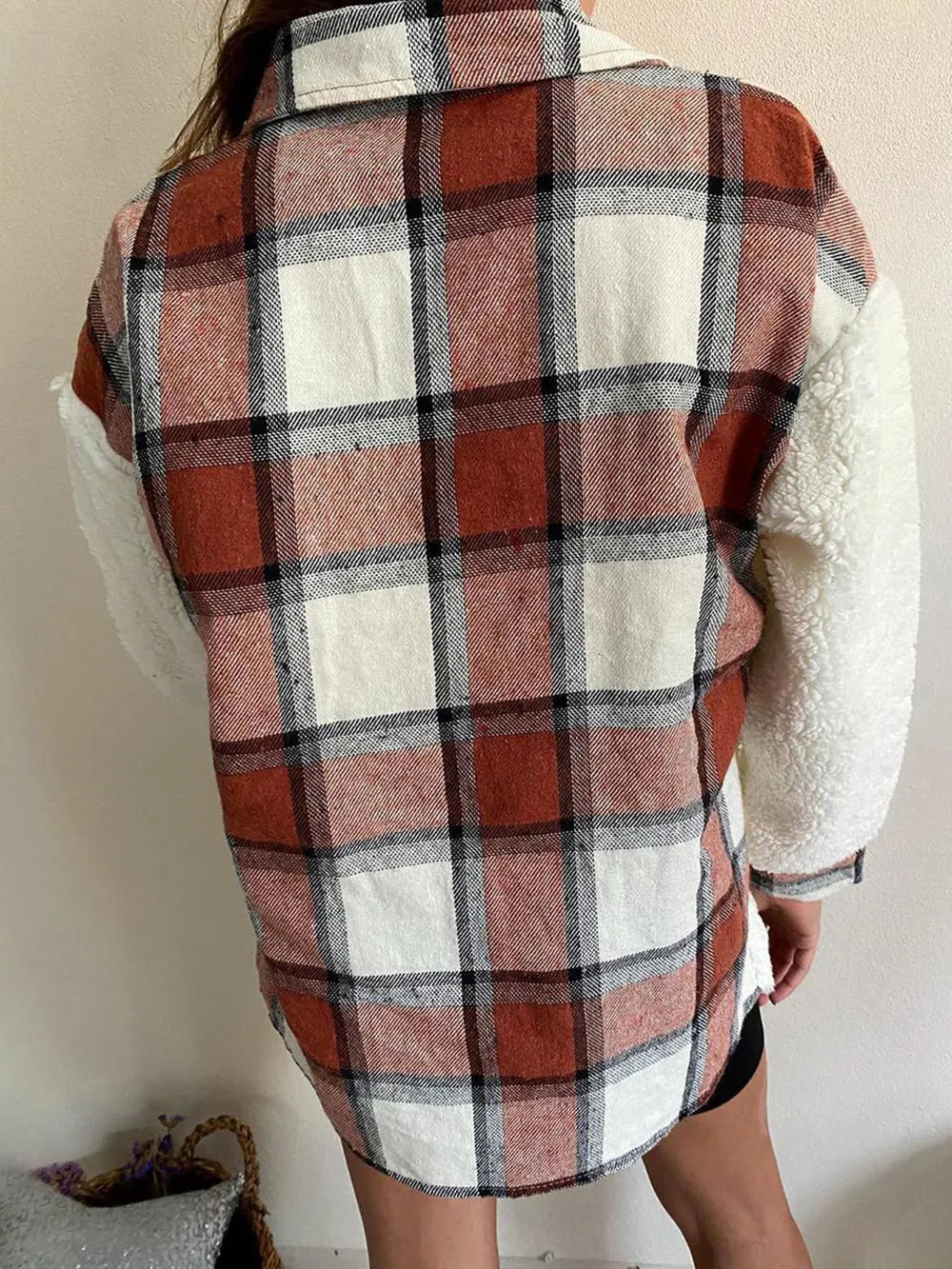 Fuzzy Button Up Long Sleeve Jacket nicholesgifts