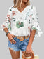 Ruffled Printed V-Neck Half Sleeve Blouse nicholesgifts