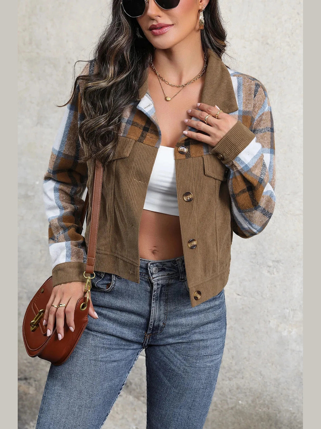 Perfee Plaid Button Up Collared Neck Jacket nicholesgifts