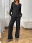Ribbed Long Sleeve Top and Pants Lounge Set nicholesgifts
