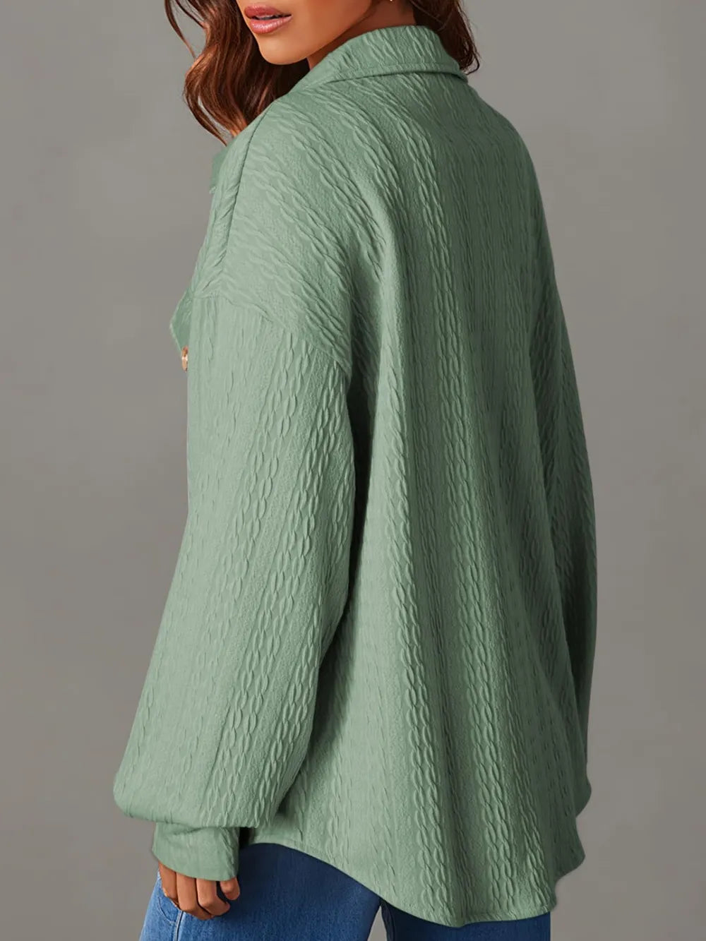 Textured Button Up Long Sleeve Shacket nicholesgifts