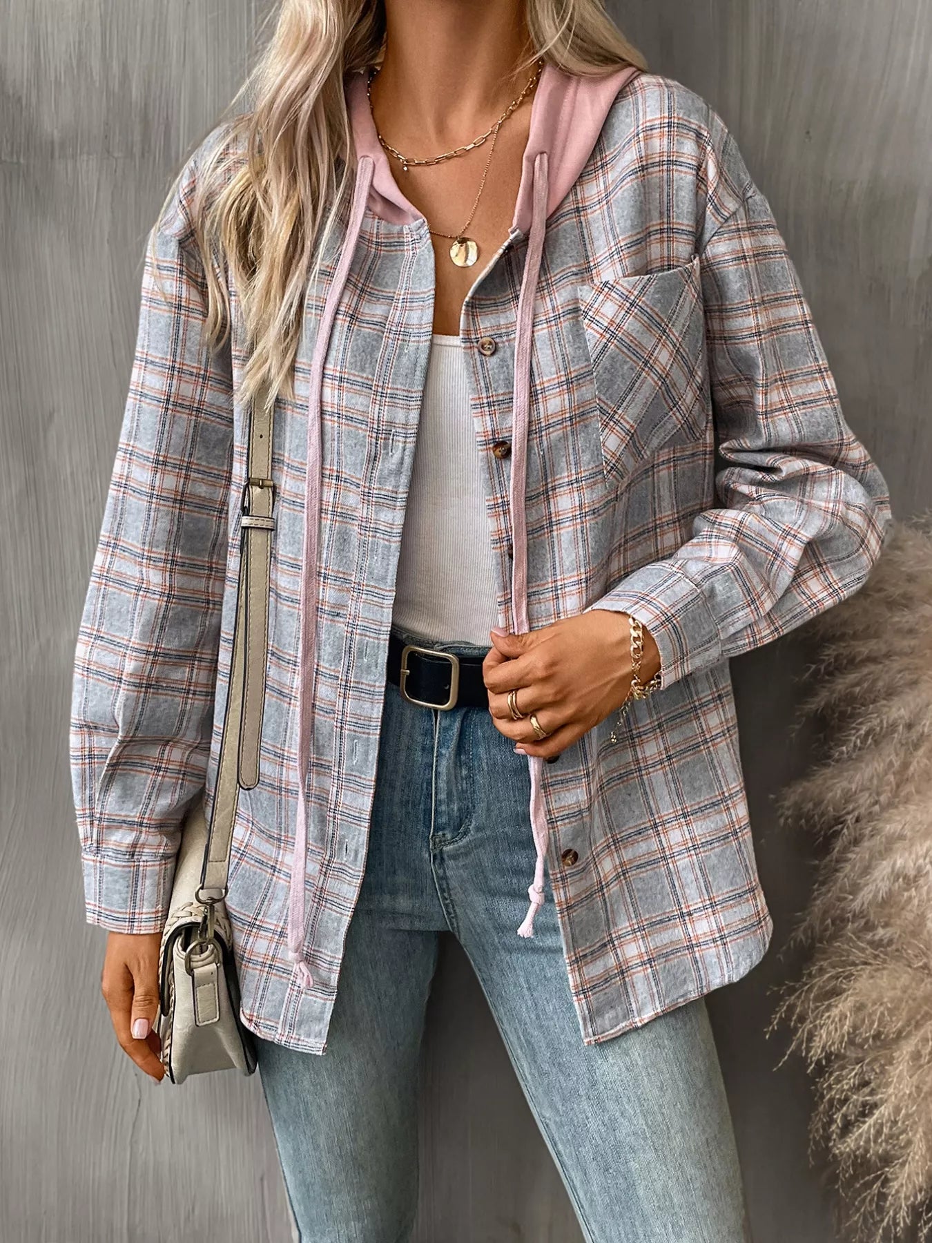 Plaid Button-Up Hooded Shirt NicholesGifts