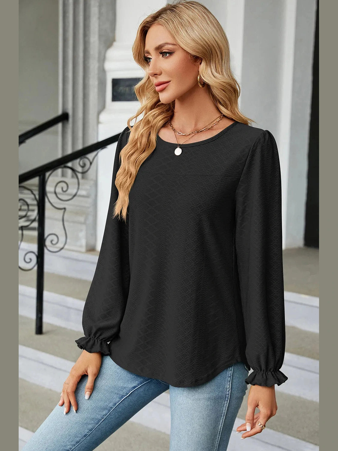 Round Neck Flounce Sleeve T-Shirt NicholesGifts