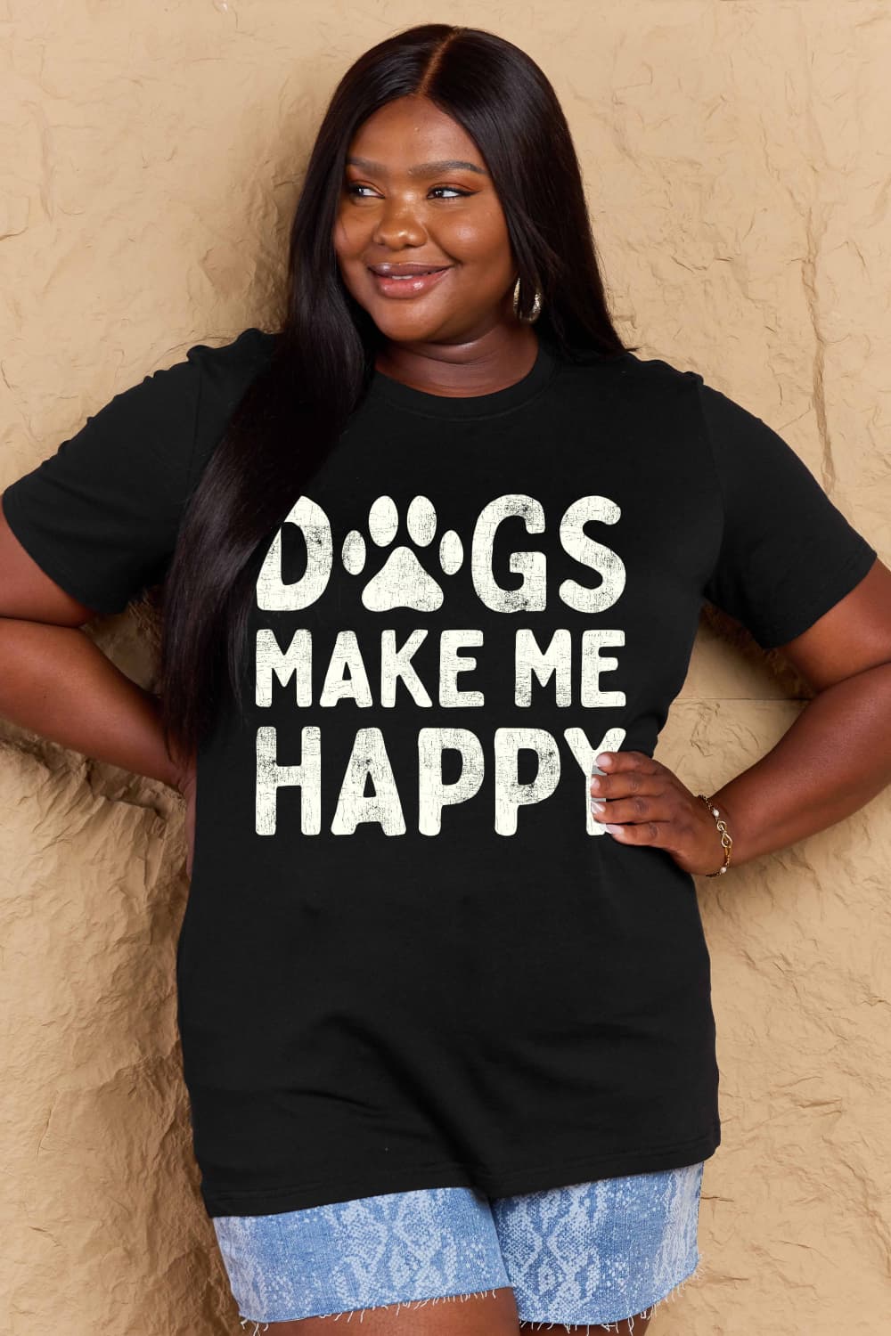 Simply Love Full Size DOGS MAKE ME HAPPY Graphic Cotton T-Shirt nicholesgifts