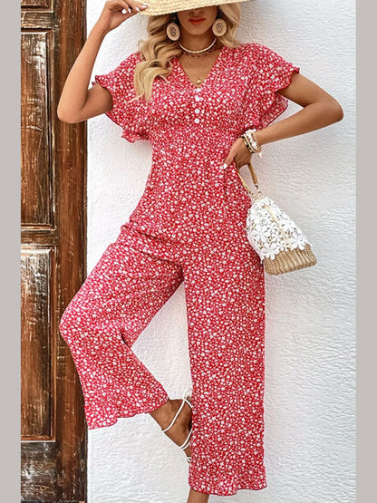 Perfee Printed Tie Back Ruffled Jumpsuit nicholesgifts