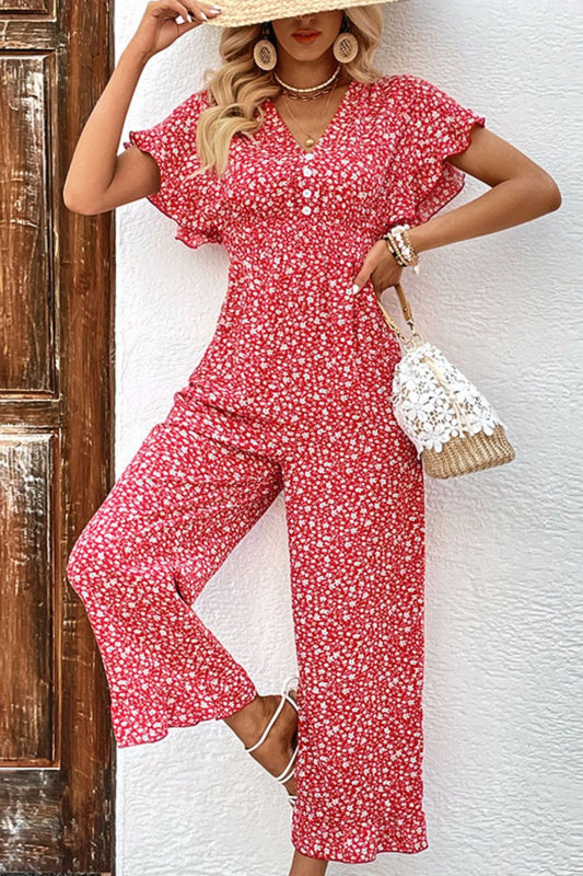 Printed Tie Back Ruffled Jumpsuit NicholesGifts