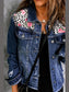 Mixed Print Distressed Button Front Denim Jacket nicholesgifts