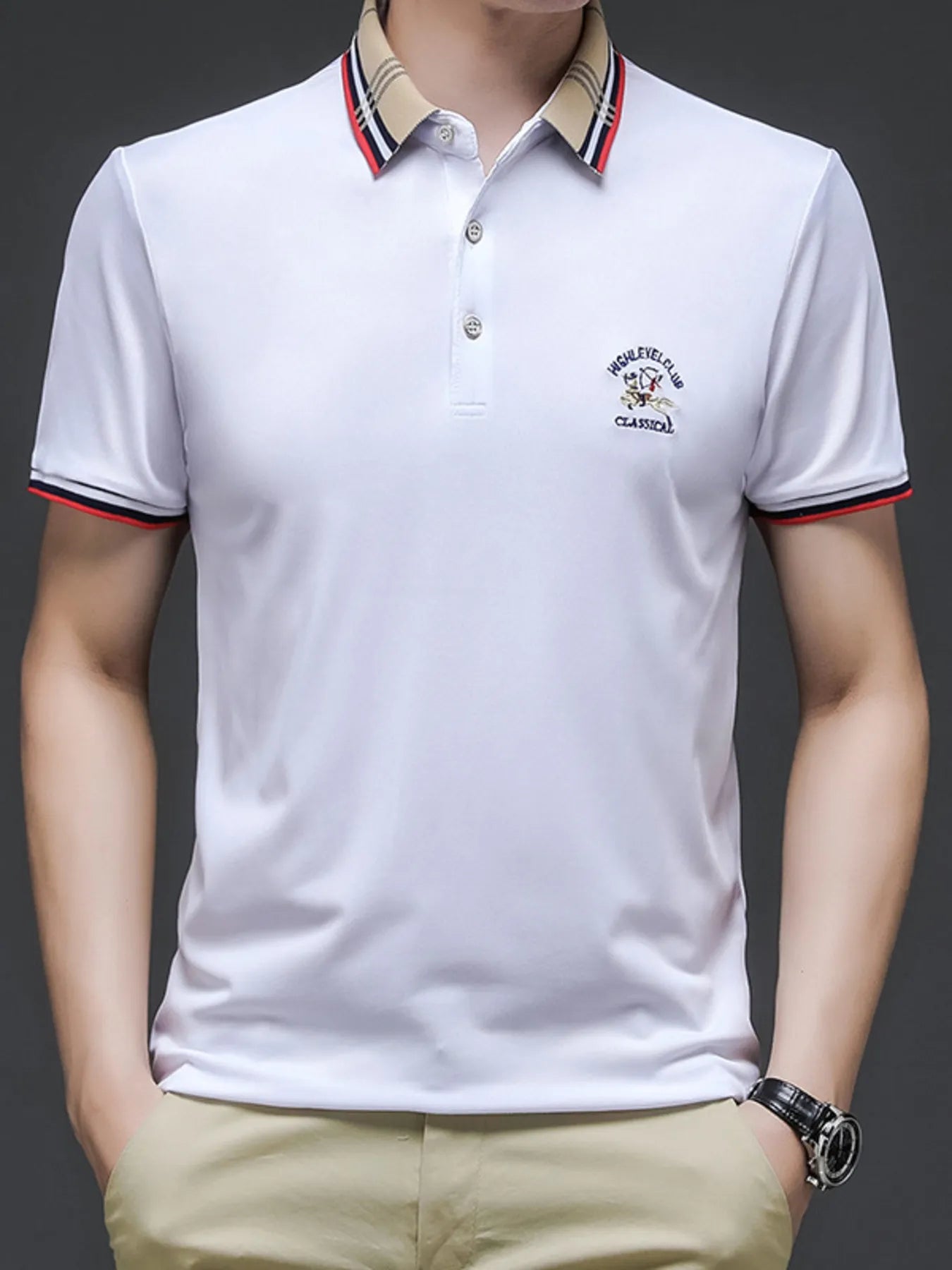 Men's Plus Size Striped Collar Short Sleeve Polo Shirt NicholesGifts