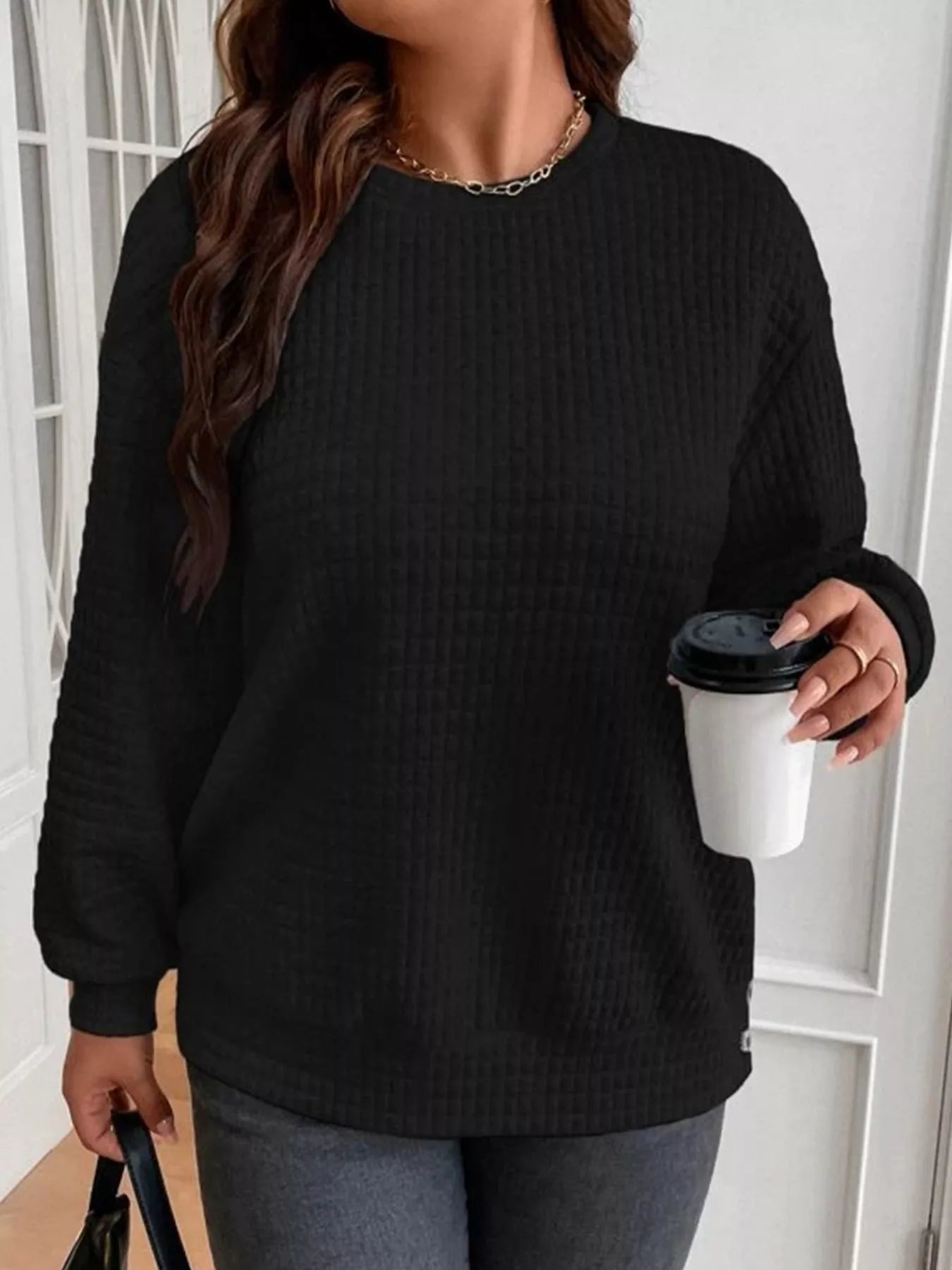 Textured Round Neck Sweatshirt nicholesgifts
