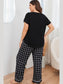 Plus Size V-Neck Top and Plaid Pants Lounge Set nicholesgifts