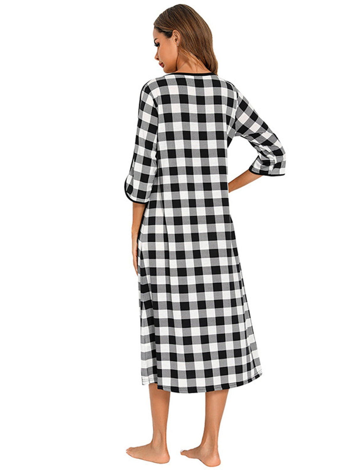 Round Neck Three-Quarter Sleeve Midi Night Dress nicholesgifts